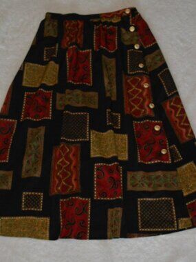 Vintage Stephanie Thomas Sport Geometric Patchwork Pattern Skirt size 14